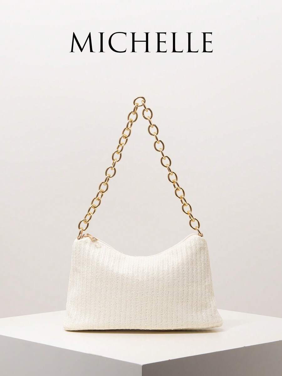 Túi đi biển kiểu Bohemian với dây xích kim loại, vật dụng cần thiết cho du lịch và du thuyền mùa hè, phụ kiện móc len thanh lịch dành cho nữ, ví đa năng cho nữ (mẫu ngẫu nhiên) - Màu be - Xem 1