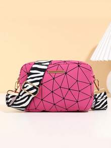 1pc Girls' Minimalist Crossbody Bag, Fashion Rhombus Plaid Pattern With Zebra Strap, Geometric Embossed Small Square Bag, Essential For - Multicolor - View 7