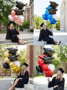 Bộ 8 quả bóng trang trí tiệc tốt nghiệp (4 kiểu) - Bóng bay hình mũ tốt nghiệp hai lớp cỡ lớn, bóng bay hình ngôi sao màu vàng/xanh dương/đỏ/vàng hồng 18 inch, bóng bay tròn màu xanh dương/đen/hồng nhạt 18 inch, phù hợp trang trí lễ tốt nghiệp năm 2026, bóng bay cao su màu xanh dương/trắng/đỏ/vàng/vàng hồng 10 inch. - Xem 3