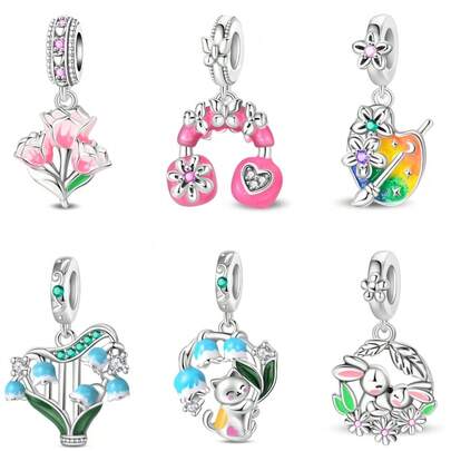 1 Piece Flower Series - Earrings, Drawing Board, Cat And Rabbit Pendant Suitable For 3mm Original Bracelet, Necklace, DIY Bead Decoration, Women's Daily Gift, Birthday Party, Holiday Gift