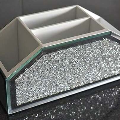 Biznest Crystal Glamour Beauty Box Makeup Brush Holder Organiser Crushed Diamond Jewel Mirror Beauty Box Makeup Brush Cup Container Storage Case Beauty Box 26X12X12Cm