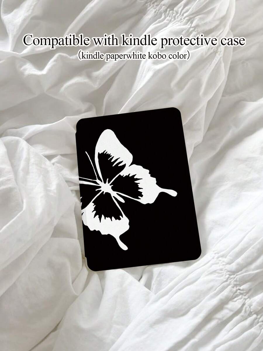 蝴蝶图案极简印花保护套，适用于 Kindle NK 11/Kobo/Kindle Kids/Kindle Paperwhite 5/Kindle 2024，具备自动唤醒/睡眠功能，轻巧便捷，完美贴合，保护您的阅读设备。 - 彩色 - 查看 1