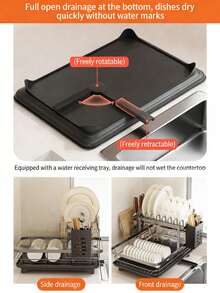 Dish and bowl rack / dish and bowl drying rack, multi-functional storage and drying function, allowing for ventilation and saving space. This is an aesthetically  and highly practical kitchen accessory. - Negro - Ver 8