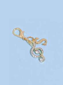 1pc Fashionable Elegant Lobster Clasp Rhinestone Music Note & Letter Shaped Keychain Pendant, Hollow Design With Embedded Rhinestones, Suitable For DIY Shoe Charms, Key Chains, Gift Packaging And Birthday/Holiday Gifts - Gold - View 37