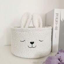 Coffee-Colored Fabric Cartoon Rabbit Plush Storage Basket, Embroidered Design, Can Store Snacks, Toys And Cosmetics, Suitable For Bedroom, Desktop And Car Interior - Multicolor - View 11