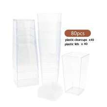 Bộ 20/40/80 chiếc ly tráng miệng thanh lịch, ly mousse tái sử dụng có nắp và thìa, ly bánh mini trong suốt, ly sữa chua vuông, ly pudding hình thang, thích hợp cho sữa chua, bánh ngọt, pudding, trái cây, món khai vị, tiệc tùng và đám cưới, Giáng sinh, Halloween, Lễ Tạ ơn. - - - Xem 9