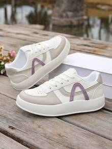 Giày thể thao nữ đế dày in chữ, giày bệt chống trơn trượt màu trắng đa năng mùa xuân/thu mới, giày học sinh. - trắng - Xem 3