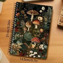 复古森林笔记本 - 秋季蘑菇、蕨类、花卉和蜗牛图案 - 精致螺旋装订 - 适合素描、旅行日记 - 送给自然爱好者、艺术家和作家的理想礼物 - 耐用纸张材质 - V - 復古林間筆記本 - 查看 7