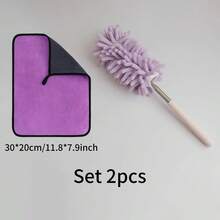 1 chổi quét bụi chống tĩnh điện có thể kéo dài + 1 khăn lau vi sợi, dụng cụ lau bụi linh hoạt có thể kéo dài để vệ sinh xe hơi và lau bụi. - Bàn chải loại bỏ bụi - Xem 9