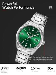 BIDEN 1pc Women's Watch Waterproof Night Light Date Women's Fashion Business Watch Stainless Steel Strap Quartz Women's Watch Women's Edition - Green - View 4