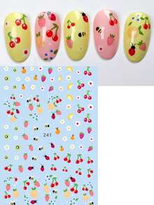 2件組 3D 春季美甲貼紙 可愛蜜蜂、瓢蟲、草莓、櫻花花卉 自黏式美甲貼花 卡哇伊春季美甲裝飾配件 - 彩色 - 查看 5