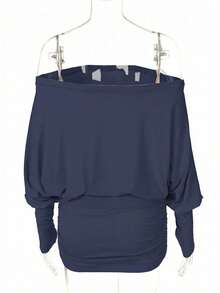 Women's Fashion Sexy Sheer Long Sleeve Off Shoulder Bodycon Casual Street Party Holiday Dress - Navy Blue - View 7