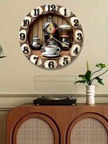 10/12 Zoll runde Holz Wanduhr mit Lautlos-Mechanismus - Kaffee-Thema Design mit Kaffeekanne, Tasse und "Kaffeezeit" Text, Retro Stil geeignet für Küche, Wohnzimmer, Schlafzimmer - batteriebetrieben (AA Batterie nicht enthalten), Kaffee Bar Dekoration, Landhausstil Heimdekoration, feine Handwerkskunst, hochwertige Handarbeit, Heimdekoration - A - Übersicht 6
