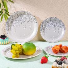 Silver Diamond Disposable Tableware Pattern, 7/9 Inch Disposable Paper Plates, Suitable For Birthday Party, Holiday Party, Gathering Picnic, Celebration, Wedding Tea Party, Graduation Ceremony Disposable Party Supplies - Silver - View 4