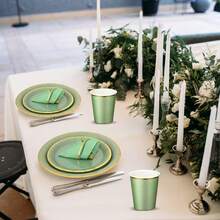 10pcs/20pcs/50pcs Set Sage Green Paper Plates, Cups, Napkins Disposable Tableware Set, Sage Green With Gold Trim Baby Shower Birthday Wedding Party Supplies And Decorations - Mouse Green - View 5