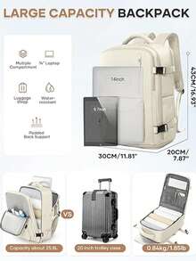 Large Travel Backpack Bag For Women Men,Carry On Backpack,17 Inch Laptop Business Work Waterproof Backpack With Laptop Compartment,Person Item Flight Approved,Mochila De Viaje,Travel Laptop Backpack, Extra Large Backpacks, Flight Approved Daypack, Business Bag,Travel Bagbackpack For Schoolp For Men Women,Back Pack - 米黃色 - 查看 5