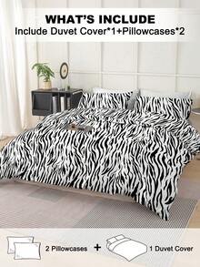 3件套斑马纹被套（不含被芯），柔软舒适的双色设计，适用于卧室、客房、宿舍，包含1个被套和2个枕套（不含枕芯），可机洗，适合单人床/双人床/大号床。 - 彩色 - 查看 2