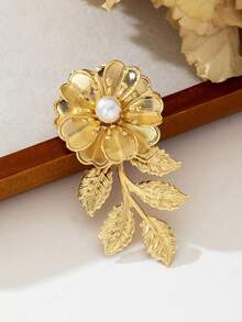 1pc Elegant Floral Design Faux Pearl Inlaid Vintage Adjustable Ring, Suitable For Women's Party/Wedding Wear - Flower Ring - View 4