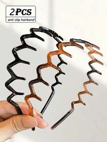 2pcs Women Simple Fashion Wavy Teeth Fixed Non-Slip Hair Hoop, Elegant Suitable For Makeup, Washing, Daily Wear Hair Clip (2/1pc) - Multicolor - View 1