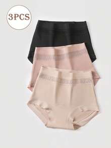 3条装高腰无缝防卷边提花塑身内裤 - 彩色 - 查看 1