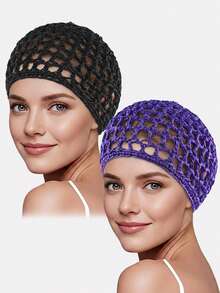 2pcs Handmade Crochet Sleep Cap, Hairnet, Hair Accessories Suitable For Daily Use,Beach,Travel - 2-piece Set - View 27