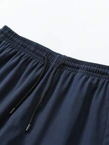 轻薄透气冰丝弹力腰男士夏季休闲短裤 - 藍色 - 查看 7