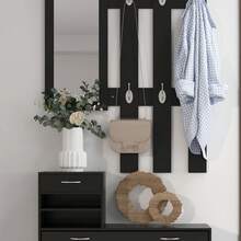 HOMCOM Conjunto de Recibidor de Entrada con Espejo, Perchero y Zapatero, Muebles de Recibidor de 2 Piezas con 6 Ganchos, Estante y Cajón, para Pasillo, Negro - Negro - Ver 9