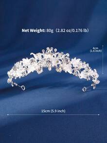 1pc Fashionable Crystal Flower Crown, Handmade Alloy Rhinestone & Pearl Princess Tiara Headband, Suitable For Birthday, Wedding, Party Occasions - Silver - View 9