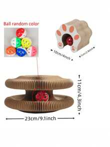 Accordion Wave-Shaped Cat Scratching Board, Foldable With Bells And Cat - Multi-Layer Cardboard Toy, Suitable For Indoor Cats, Durable Scratching Pad, Interactive Kitten Activity Center - Multicolor - View 3