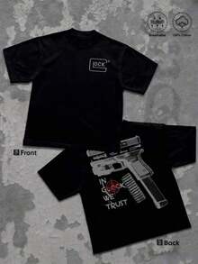 Tactical Graphic 220g T Shirt 1pcs Streetwear 100% Cotton Y2K Swag Men Clothes, Vintage Sade Double Sided Graphic TShirt, Gun Illustration Digital Printed T Shirt Gifts For MenMinimalist Style  Sweatshirt - màu đen - Xem 8