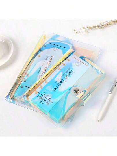 A5/A6透明彩虹活页夹，全息多色可替换活页笔记本，办公/学习备忘录/计划本，DIY设计，适用于办公、学习、计划、相册和旅行。方便携带和整理。附赠贴纸本。