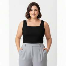 Tank Top With Square Neckline In Front And Back, Suplex Fabric Summer - 黑色 - 查看 9
