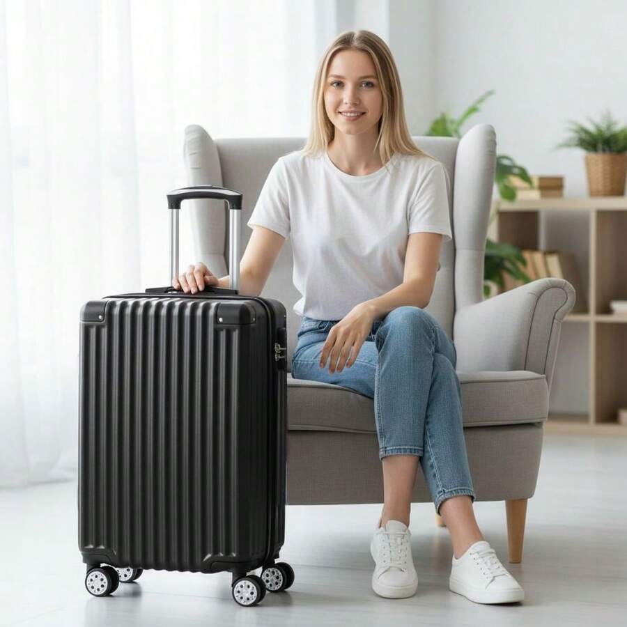 Expandable Carry-On Suitcase With Double Zippers, Durable ABS Structure, 4 Removable Wheels, 10kg Capacity, Carry-On Capacity, Adjustable Telescopic Handle, Secure Combination Lock - Dark Grey - View 1