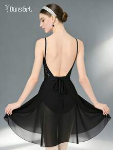 DonsGirl 1 pieza Vestido envolvente de gasa midi para mujer, unicolor, adecuado para actuación de ballet, negro, primavera - Negro - Ver 8