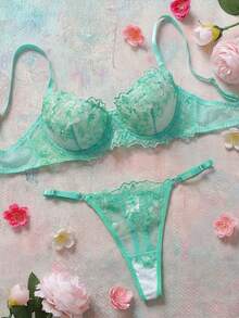 Elorette 2 Pieces Vintage Blue Sexy Women's Lingerie Set - Green - View 1