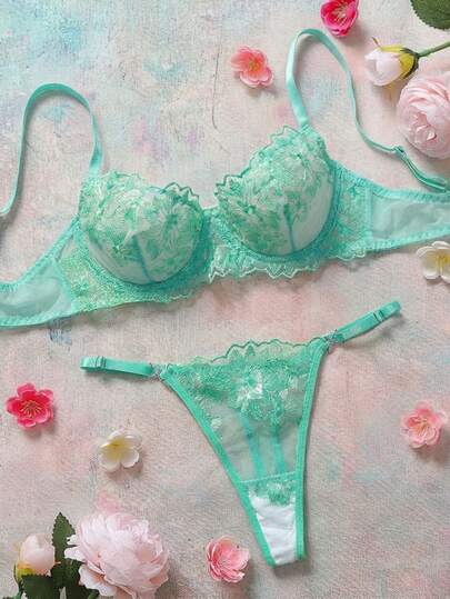 2 Pieces Vintage Blue Sexy Women's Lingerie Set