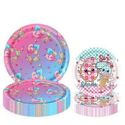 10pcs/20pcs/40pcs/50pcs, 6 7 Birthday Decorations I Was 6 Now I'm 7 Birthday Decorations Tabware Set Includes 7inch And 9inch Dessert Plates,Ice Cream Drip 7th Birthday Party Supplies Disposable Paper Plates For 6 7 Six Seven Birthday Party Decorations