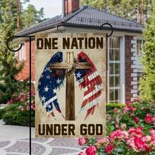 1PCS God Cross Flag, 12X18 Inches, Angel Wings Flag, Patriotic Garden Outdoor Flag, Linen Material Outdoor Durable Waterproof, Universal Flag, Outdoor Accessories, Home Garden Accessories - 1面上帝十字旗 - 查看 4