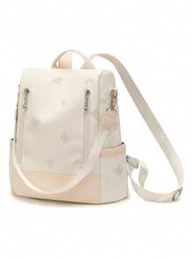 Mochila antirrobo de gran capacidad para mujer para viajes y trayectos - Beis - Ver 5