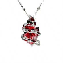 1件哥特暗黑风格个性化夸张蛇缠绕树脂心形吊坠可调节铜项链，礼物，度假风，派对，夜店，日常休闲佩戴 - 蛇 - 查看 6