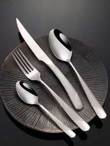 4/24/32pcs Stainless Steel Cutlery Set, Premium Cutlery Set Knives Spoons Forks, Reusable Tableware Set, Flatware Set For Daily Use, For Home Kitchen, Restaurant, Hotel, Banquet, Party, Weddings, Housewarming, Holiday, Kitchen Accessories, Festival Gifts - Black - View 5