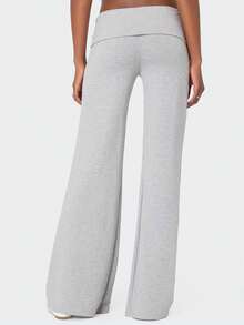 Fold Over Yoga Pants For Women Elastic Waist Low Rise Straight Leg Sweatpants Y2k Solid Color Stretchy Loose Gym Lounge Leggings Back To School Clothes For Teen Girls - 灰色 - 查看 3