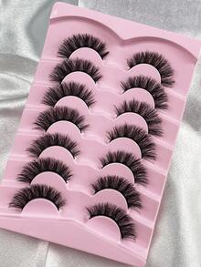 Hinarin 7对D卷度俄式假睫毛，短款貂毛假睫毛，蓬松轻盈，自然妆效，3D立体假睫毛 - 黑色 - 查看 7