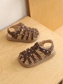 A Pair Of PU Baby Boy Sandals With Hook And Loop Design, Popular And Fashionable Beach Roman Girl Sandals, Suitable For Summer. - Coffee Brown - View 3