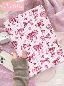 Ayotu 1pc Pink Striped Bow Tie Tablet Case & Kindle E-Book Case Compatible With 10th Generation, 11/Air 4th/Air 7th/9.7 Inches, Compatible With Samsung Galaxy Tab A9 Plus, Kindle (11th Generation-2024 Release)(6 Inch), Kindle Paperwhite 12th Gen 2024, Great Holiday Gift, Stylish And Simple Pattern. - Multicolor - View 2