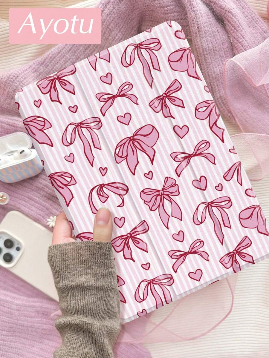 Ayotu 1pc Pink Striped Bow Tie Tablet Case & Kindle E-Book Case Compatible With 10th Generation, 11/Air 4th/Air 7th/9.7 Inches, Compatible With Samsung Galaxy Tab A9 Plus, Kindle (11th Generation-2024 Release)(6 Inch), Kindle Paperwhite 12th Gen 2024, Great Holiday Gift, Stylish And Simple Pattern.