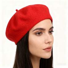 1 pieza Boina vintage elegante, gorra de artista de punto de lana de unicolor, suave y cómoda, ajuste elástico, estilo clásico, elemento de moda versátil para primavera/otoño, gorra plana de estilo francés de unicolor adecuada para uso casual y de fiesta - boina de color sólido - Ver 3