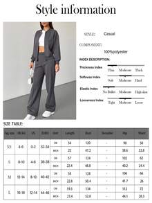 2pcs/Set Plain Color Casual Zip-Up Women Hoodies, For Sports, Home, Office, Streetwear, Spring/Autumn/Winter - Grey - View 2