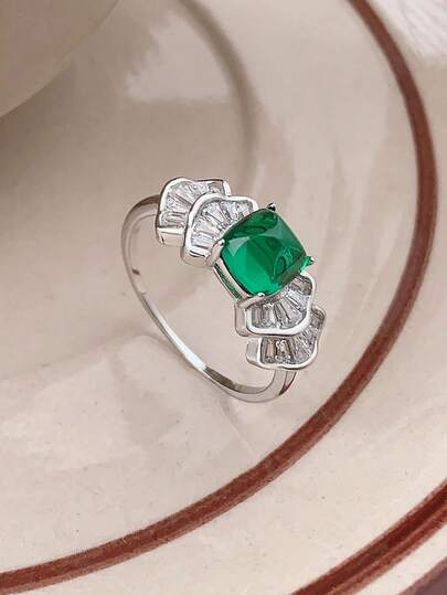 Emerald Square Diamond Ring, Fully Paved Micro Diamonds Luxury Minimalist Elegant Ring, Versatile Hand Accessory