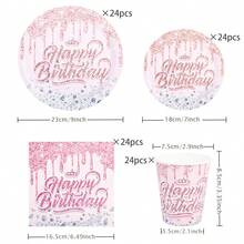 Rose Gold & Pink Birthday Crown Disposable Tableware Set, Including 7/9 Inch Paper Plates, Paper Cups, Paper Napkins, Suitable For Birthday Party, Holiday Party, Picnic, Celebration, Wedding Tea Party, Graduation Ceremony Disposable Party Supplies - Rose Gold Powder - View 8